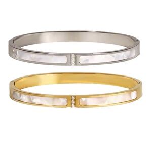 Mother of Pearl Cz Bangle Stainless Steel